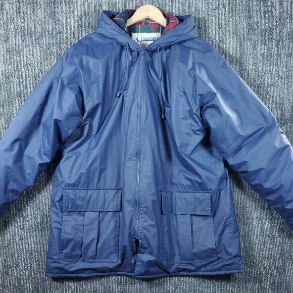 Sailmaker Vintage Plaid Parka Lining Blue Rain Coat, Size Large - Picture 2 of 15